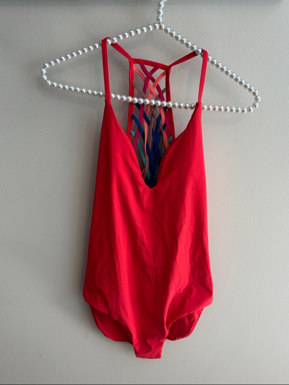 Red Carter Red One-Piece with colorful straps on back medium